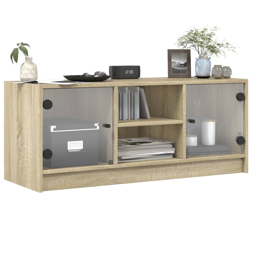 Tv-meubel met glazen deuren 102x37x42 cm sonoma eikenkleurig is nu te koop bij PeponiXL, paradijselijk wonen!