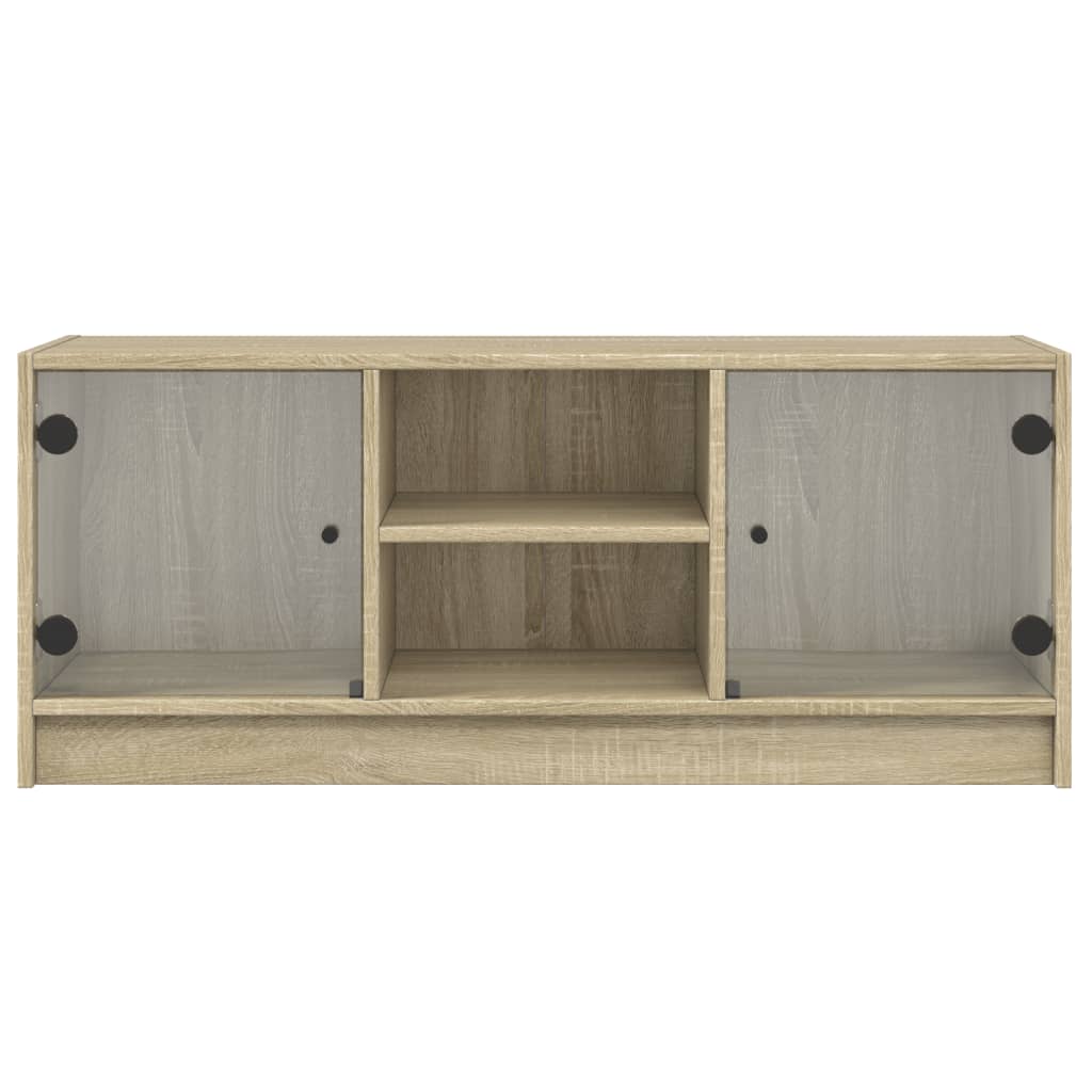 Tv-meubel met glazen deuren 102x37x42 cm sonoma eikenkleurig is nu te koop bij PeponiXL, paradijselijk wonen!