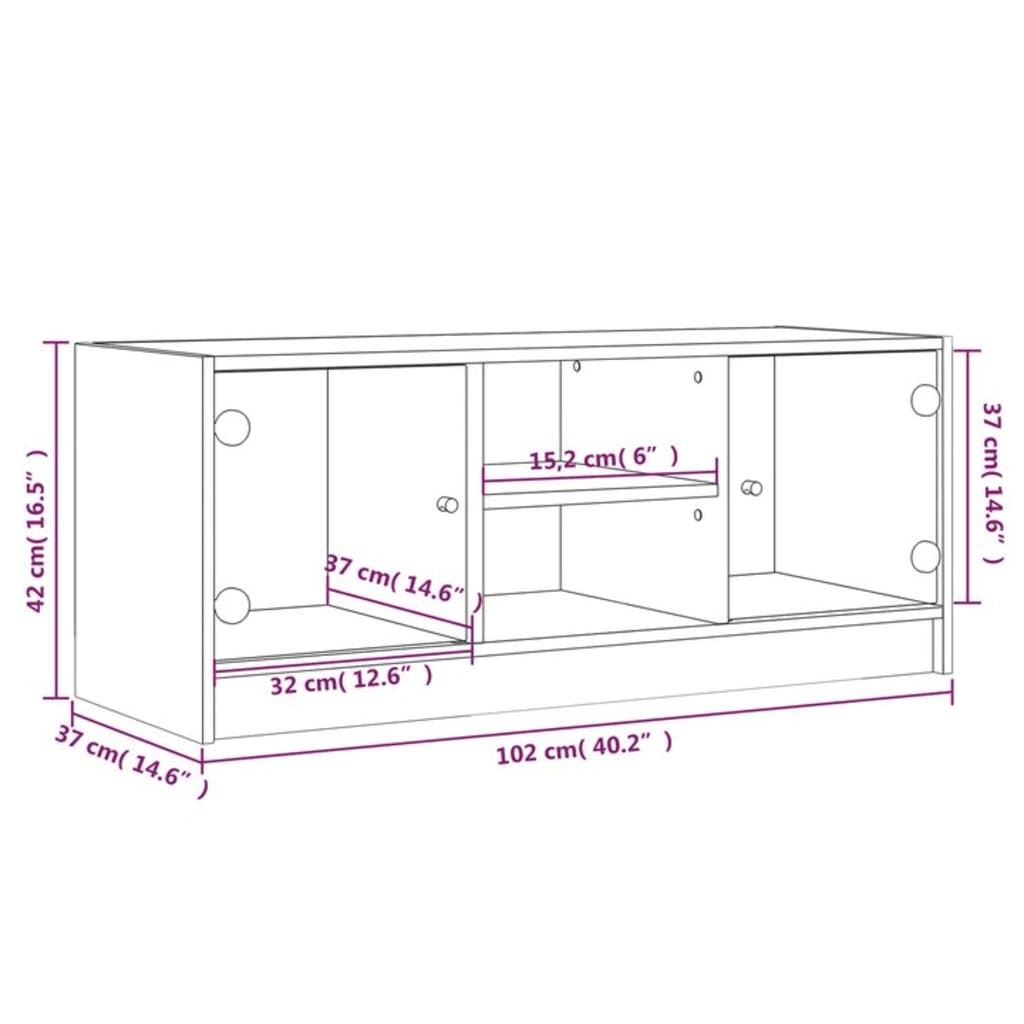 Tv-meubel met glazen deuren 102x37x42 cm sonoma eikenkleurig is nu te koop bij PeponiXL, paradijselijk wonen!