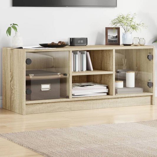 Tv-meubel met glazen deuren 102x37x42 cm sonoma eikenkleurig is nu te koop bij PeponiXL, paradijselijk wonen!