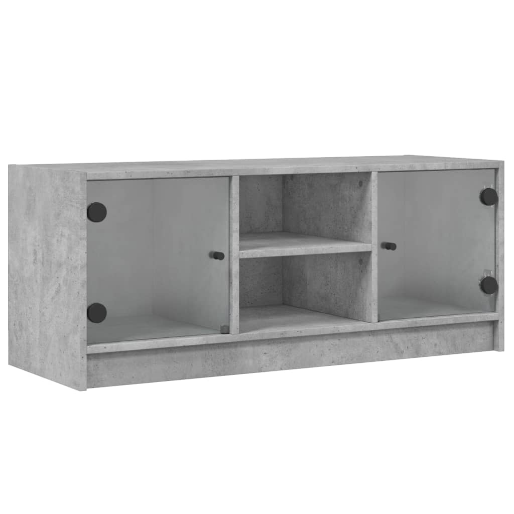 Tv-meubel met glazen deuren 102x37x42 cm betongrijs is nu te koop bij PeponiXL, paradijselijk wonen!