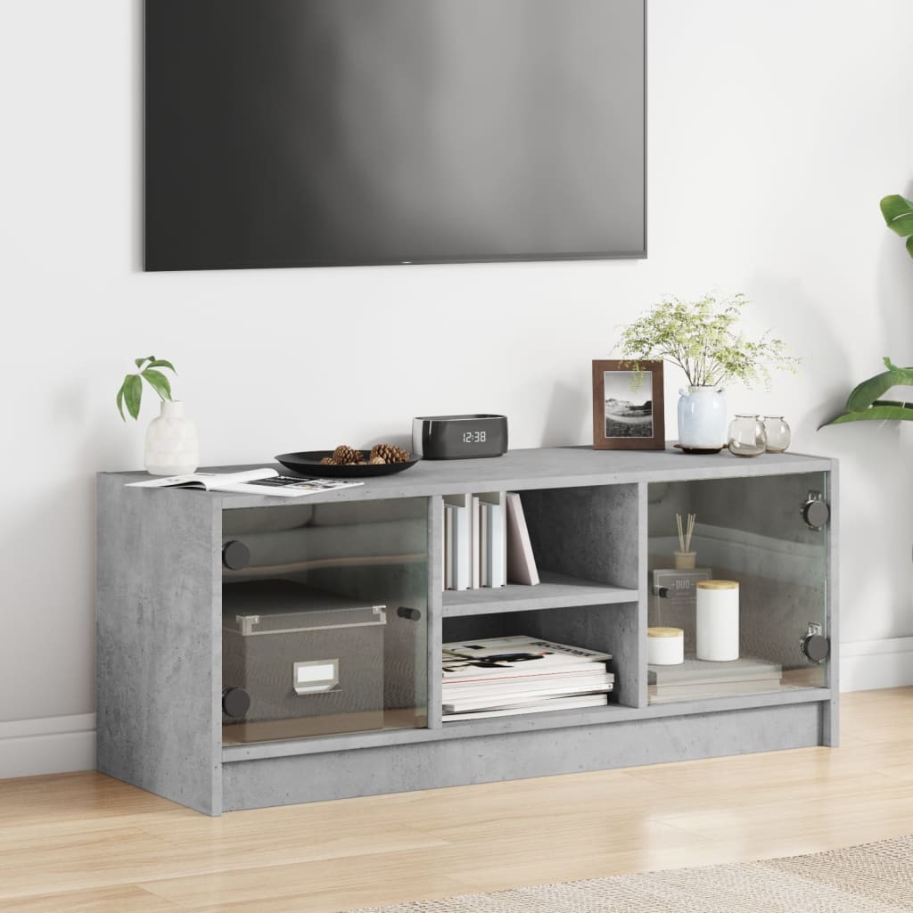 Tv-meubel met glazen deuren 102x37x42 cm betongrijs is nu te koop bij PeponiXL, paradijselijk wonen!