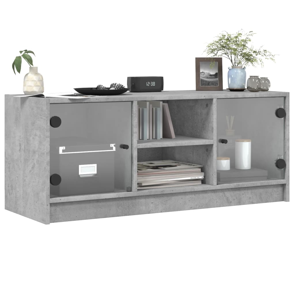 Tv-meubel met glazen deuren 102x37x42 cm betongrijs is nu te koop bij PeponiXL, paradijselijk wonen!