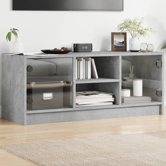 Tv-meubel met glazen deuren 102x37x42 cm betongrijs is nu te koop bij PeponiXL, paradijselijk wonen!