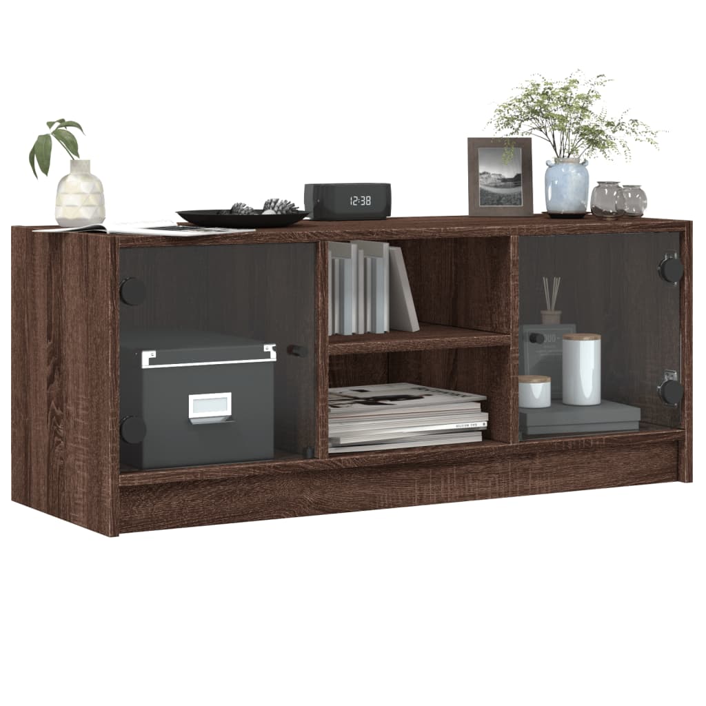 Tv-meubel met glazen deuren 102x37x42 cm bruin eikenkleur is nu te koop bij PeponiXL, paradijselijk wonen!