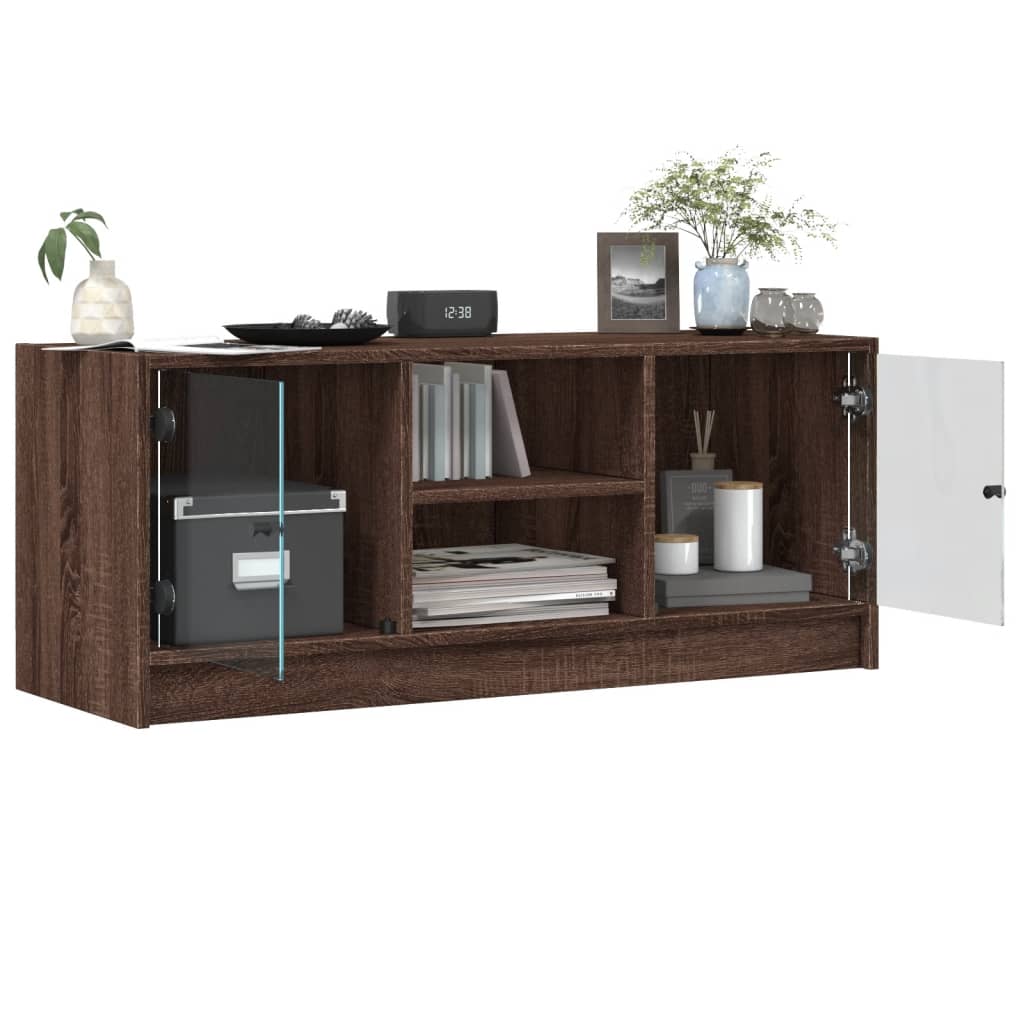 Tv-meubel met glazen deuren 102x37x42 cm bruin eikenkleur is nu te koop bij PeponiXL, paradijselijk wonen!