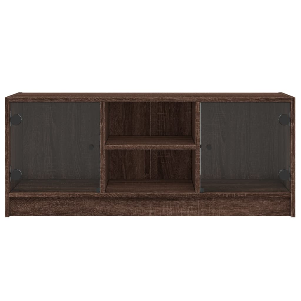 Tv-meubel met glazen deuren 102x37x42 cm bruin eikenkleur is nu te koop bij PeponiXL, paradijselijk wonen!