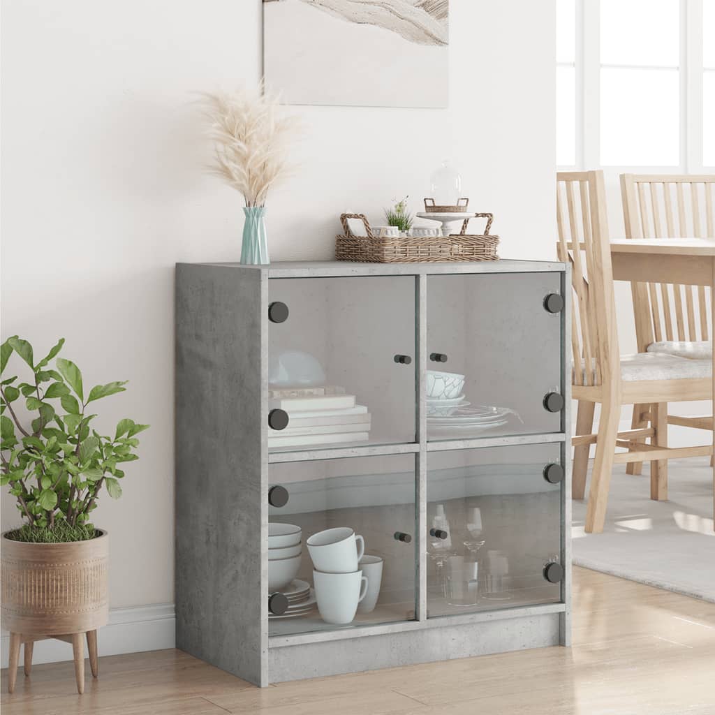 Bijzetkast met glazen deuren 68x37x75,5 cm betongrijs is nu te koop bij PeponiXL, paradijselijk wonen!