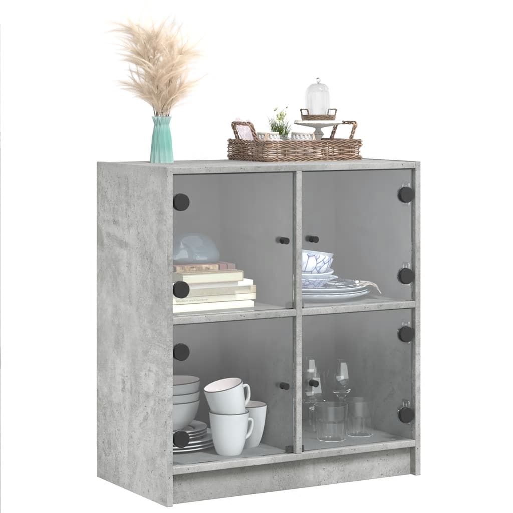 Bijzetkast met glazen deuren 68x37x75,5 cm betongrijs is nu te koop bij PeponiXL, paradijselijk wonen!