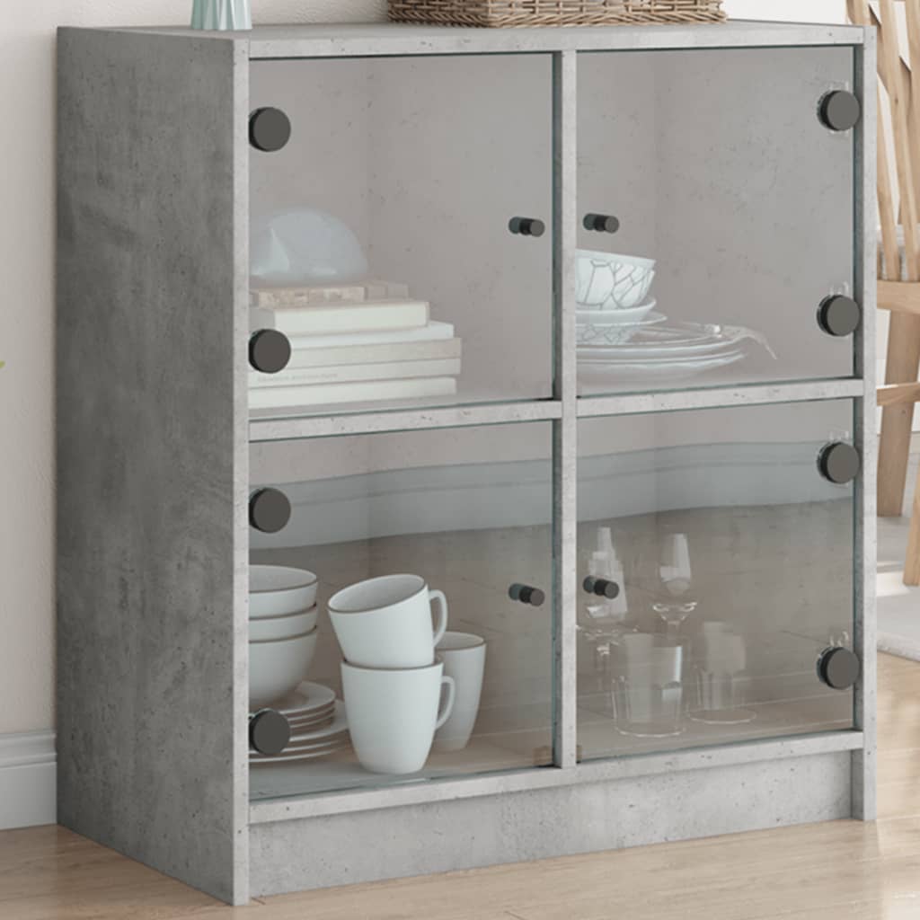 Bijzetkast met glazen deuren 68x37x75,5 cm betongrijs is nu te koop bij PeponiXL, paradijselijk wonen!