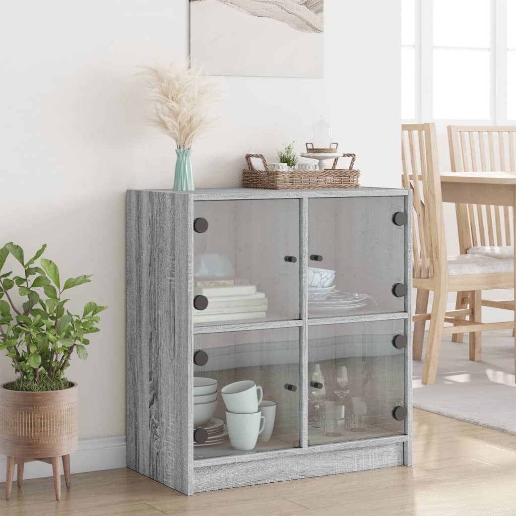 Bijzetkast met glazen deuren 68x37x75,5 cm grijs sonoma eiken is nu te koop bij PeponiXL, paradijselijk wonen!
