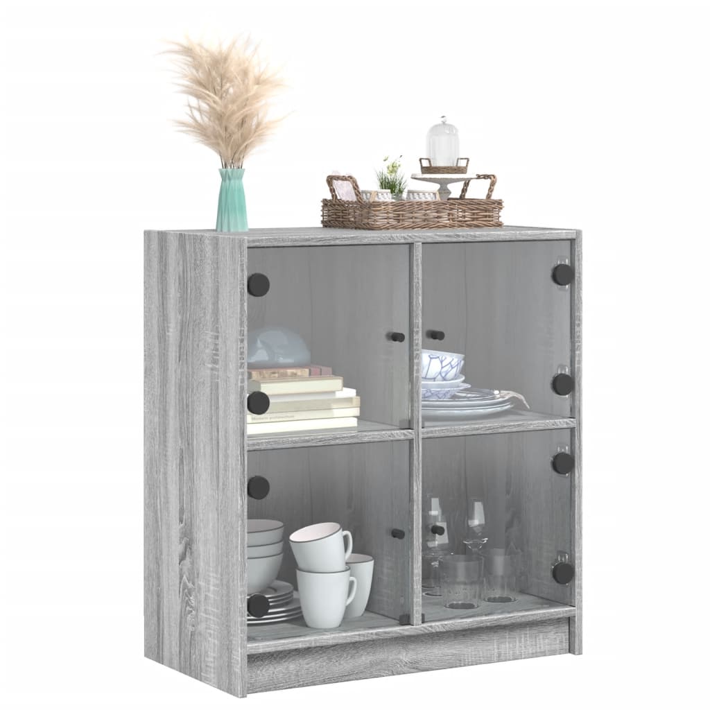 Bijzetkast met glazen deuren 68x37x75,5 cm grijs sonoma eiken is nu te koop bij PeponiXL, paradijselijk wonen!