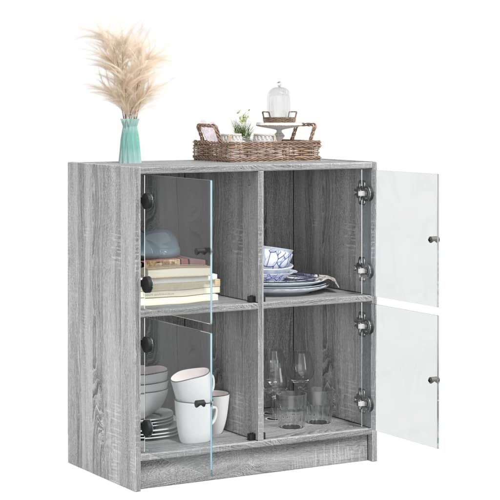 Bijzetkast met glazen deuren 68x37x75,5 cm grijs sonoma eiken is nu te koop bij PeponiXL, paradijselijk wonen!