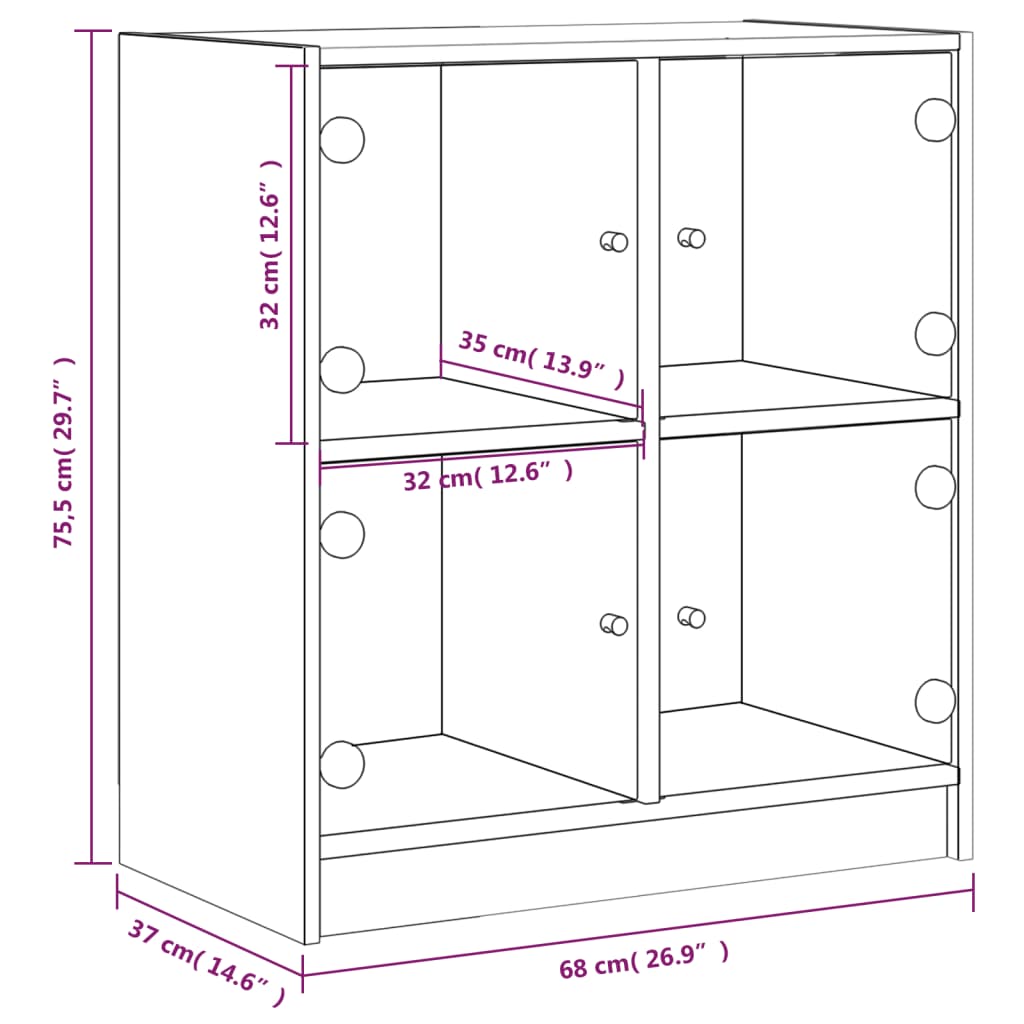 Bijzetkast met glazen deuren 68x37x75,5 cm grijs sonoma eiken is nu te koop bij PeponiXL, paradijselijk wonen!
