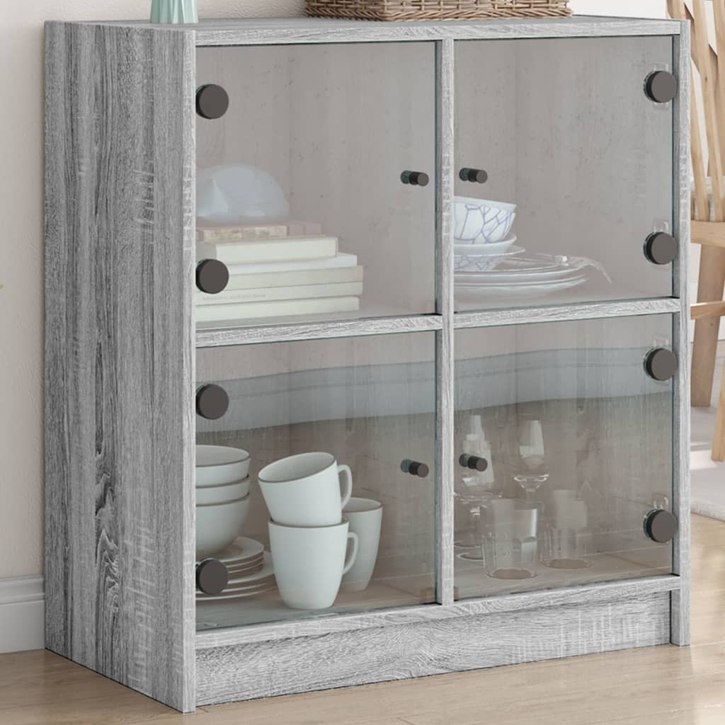Bijzetkast met glazen deuren 68x37x75,5 cm grijs sonoma eiken is nu te koop bij PeponiXL, paradijselijk wonen!