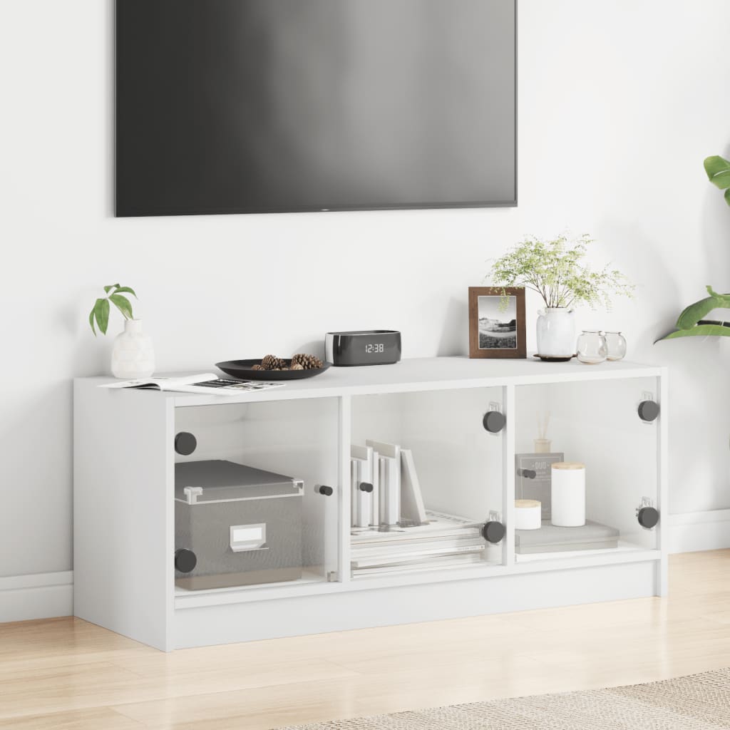 Tv-meubel met glazen deuren 102x37x42 cm wit is nu te koop bij PeponiXL, paradijselijk wonen!