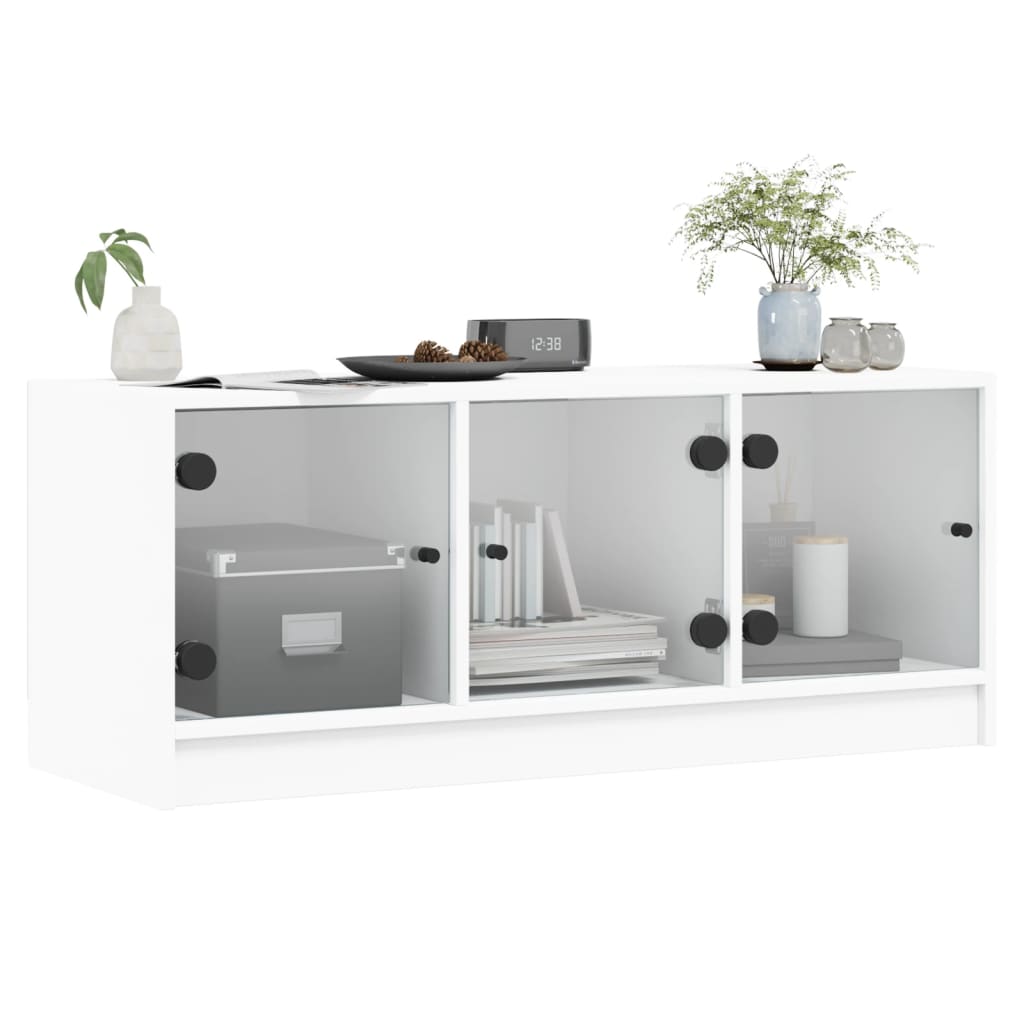 Tv-meubel met glazen deuren 102x37x42 cm wit is nu te koop bij PeponiXL, paradijselijk wonen!