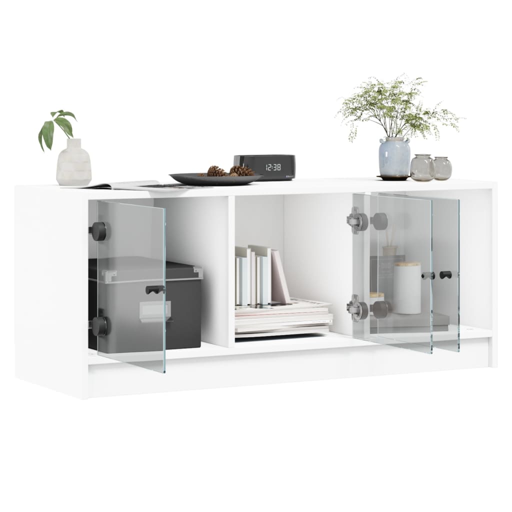 Tv-meubel met glazen deuren 102x37x42 cm wit is nu te koop bij PeponiXL, paradijselijk wonen!