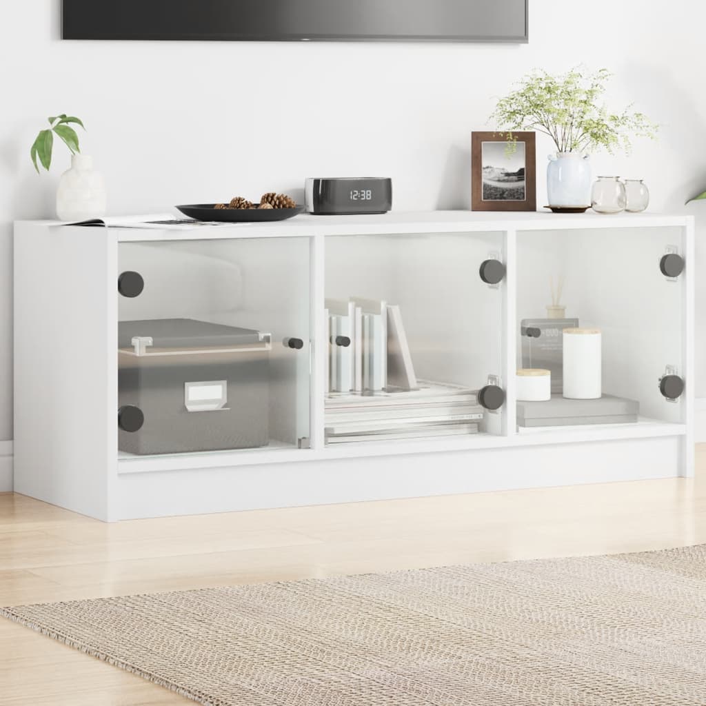 Tv-meubel met glazen deuren 102x37x42 cm wit is nu te koop bij PeponiXL, paradijselijk wonen!