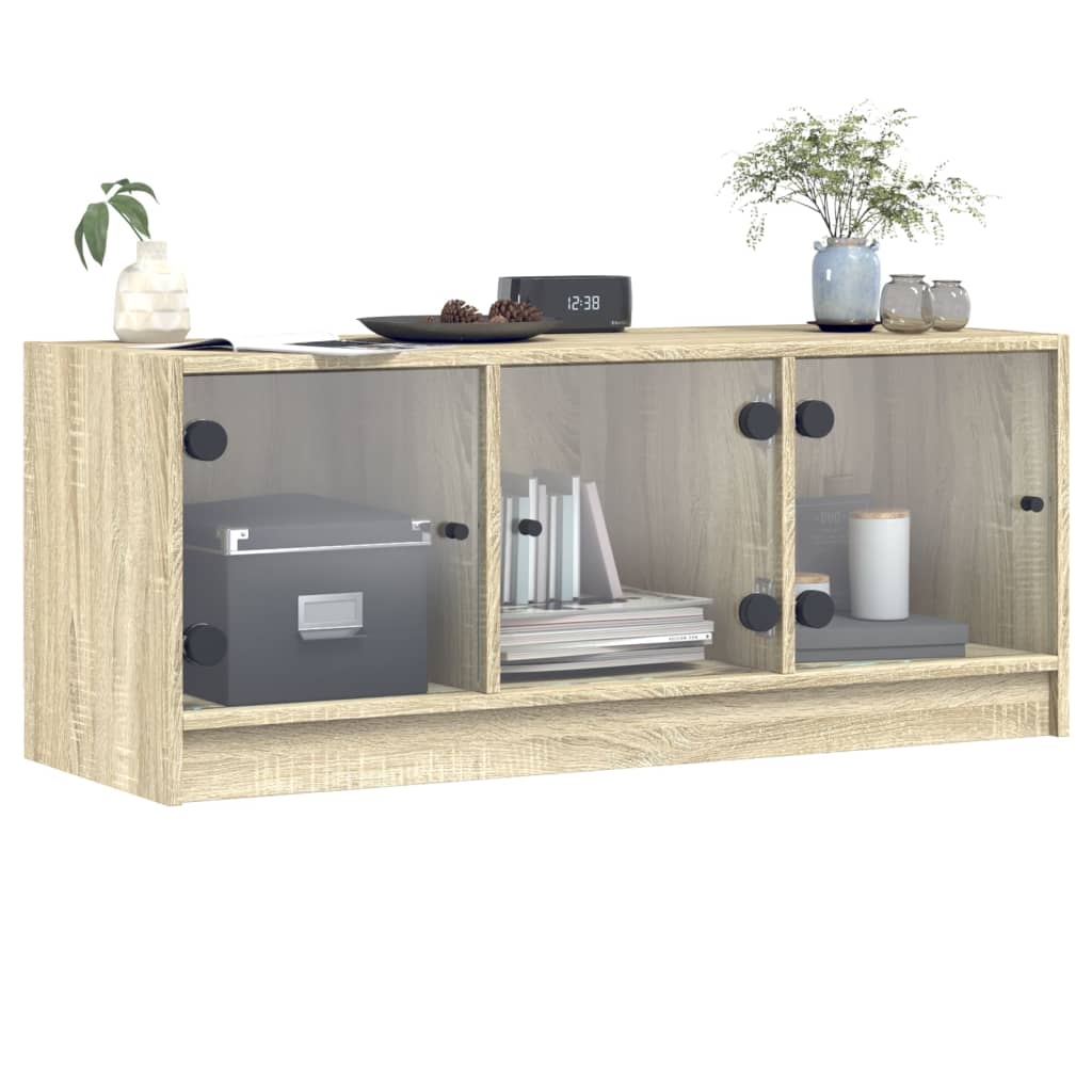 Tv-meubel met glazen deuren 102x37x42 cm sonoma eikenkleurig is nu te koop bij PeponiXL, paradijselijk wonen!