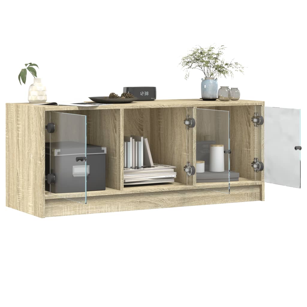 Tv-meubel met glazen deuren 102x37x42 cm sonoma eikenkleurig is nu te koop bij PeponiXL, paradijselijk wonen!