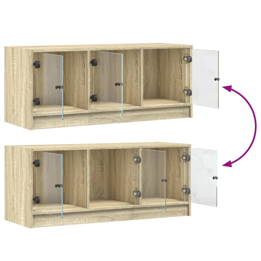 Tv-meubel met glazen deuren 102x37x42 cm sonoma eikenkleurig is nu te koop bij PeponiXL, paradijselijk wonen!