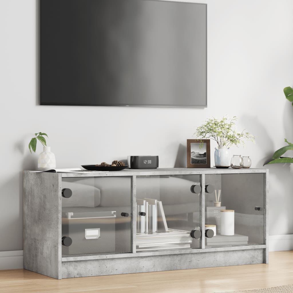 Tv-meubel met glazen deuren 102x37x42 cm betongrijs is nu te koop bij PeponiXL, paradijselijk wonen!