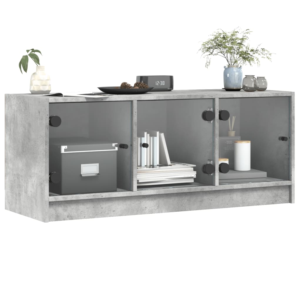 Tv-meubel met glazen deuren 102x37x42 cm betongrijs is nu te koop bij PeponiXL, paradijselijk wonen!
