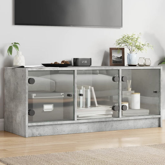 Tv-meubel met glazen deuren 102x37x42 cm betongrijs is nu te koop bij PeponiXL, paradijselijk wonen!