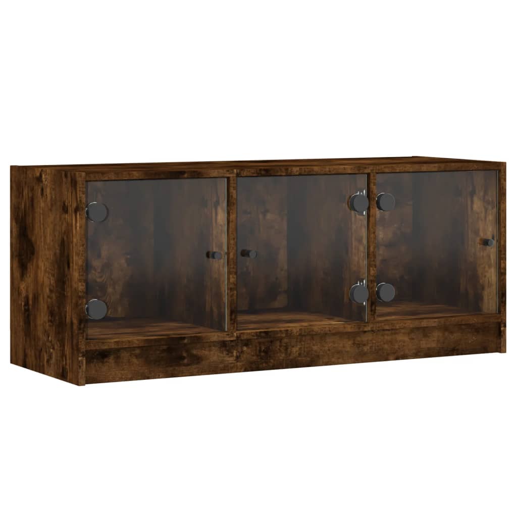Tv-meubel met glazen deuren 102x37x42 cm gerookt eikenkleurig is nu te koop bij PeponiXL, paradijselijk wonen!