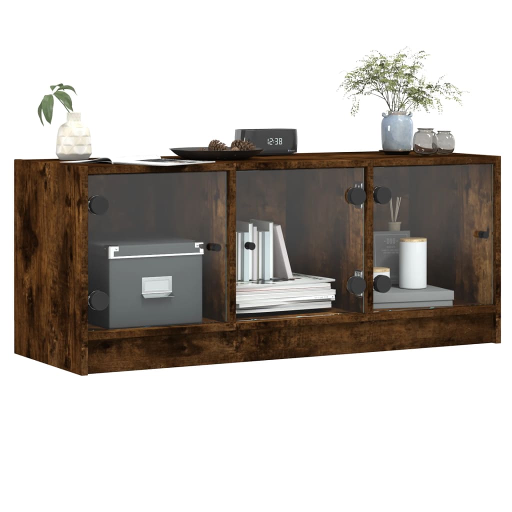 Tv-meubel met glazen deuren 102x37x42 cm gerookt eikenkleurig is nu te koop bij PeponiXL, paradijselijk wonen!