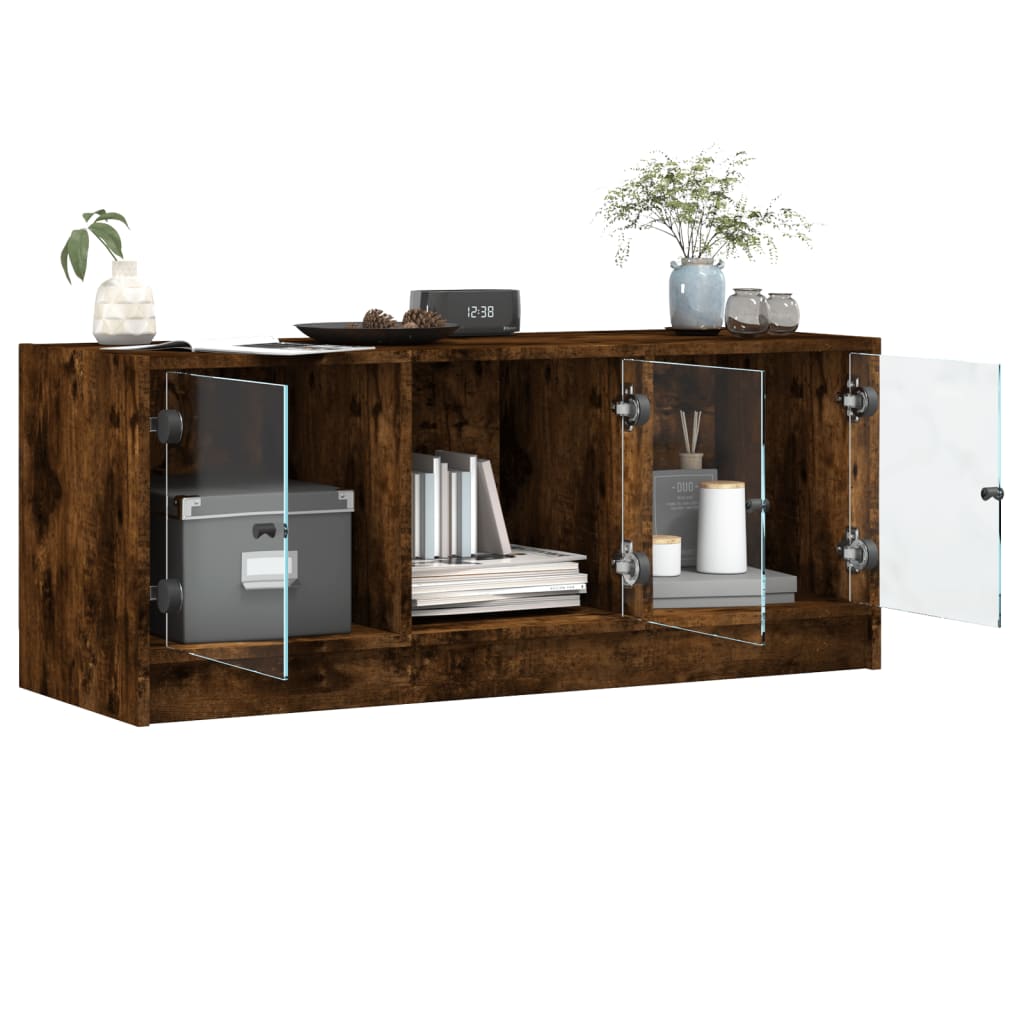 Tv-meubel met glazen deuren 102x37x42 cm gerookt eikenkleurig is nu te koop bij PeponiXL, paradijselijk wonen!