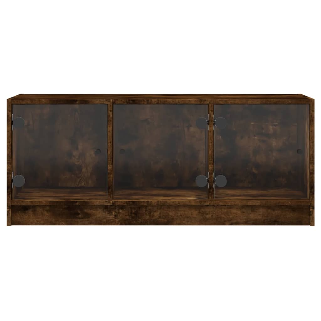 Tv-meubel met glazen deuren 102x37x42 cm gerookt eikenkleurig is nu te koop bij PeponiXL, paradijselijk wonen!