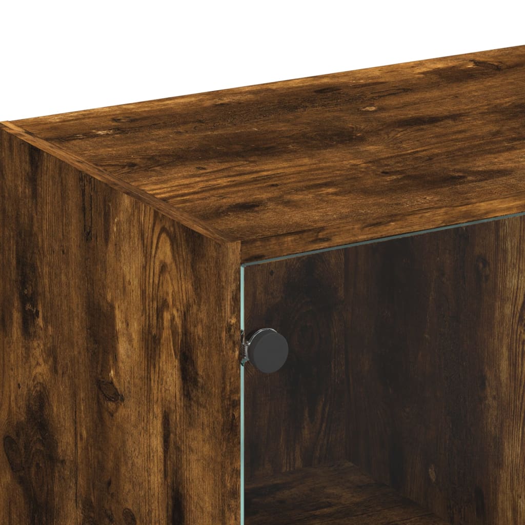 Tv-meubel met glazen deuren 102x37x42 cm gerookt eikenkleurig is nu te koop bij PeponiXL, paradijselijk wonen!