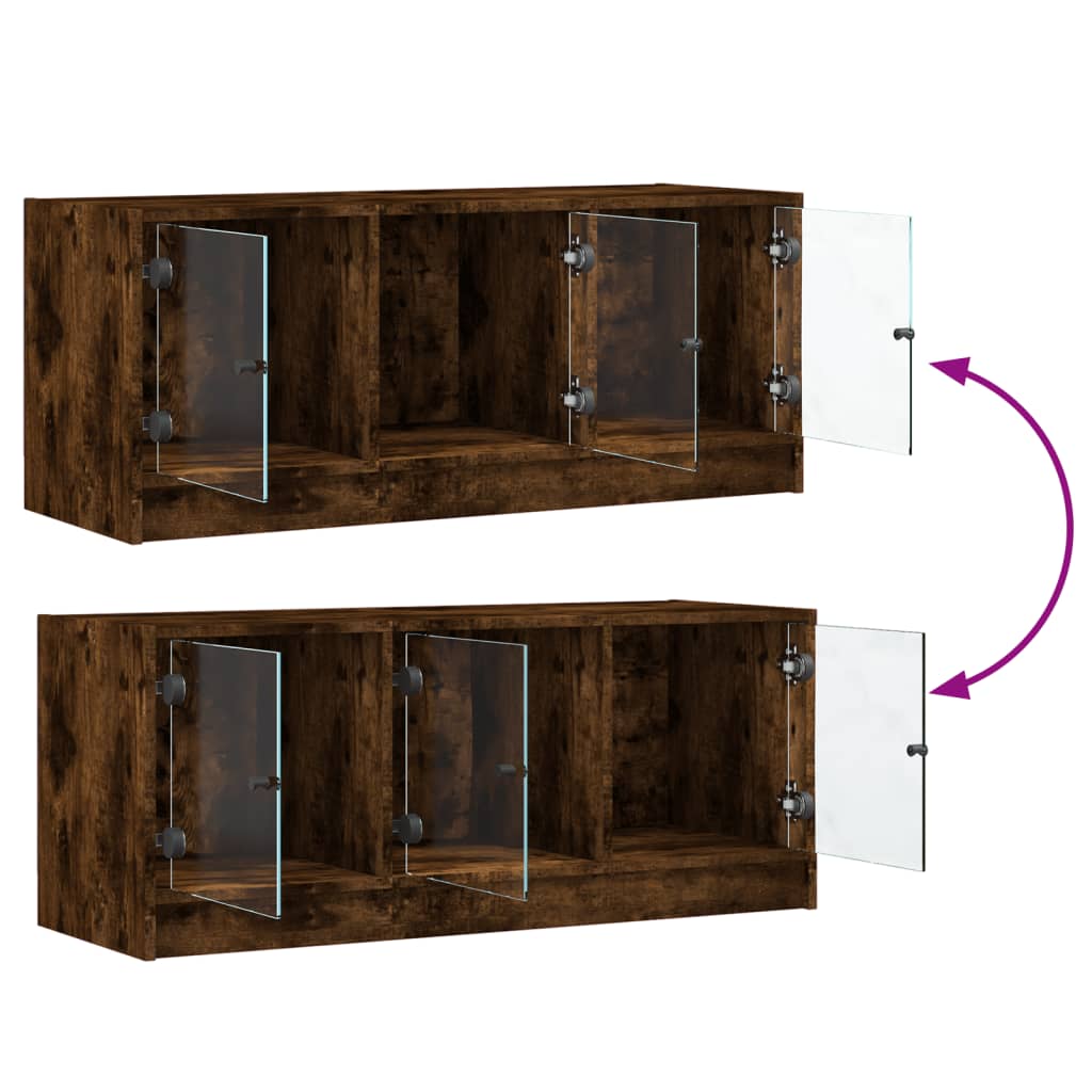 Tv-meubel met glazen deuren 102x37x42 cm gerookt eikenkleurig is nu te koop bij PeponiXL, paradijselijk wonen!
