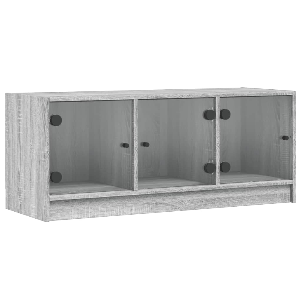 Tv-meubel met glazen deuren 102x37x42 cm grijs sonoma eiken is nu te koop bij PeponiXL, paradijselijk wonen!