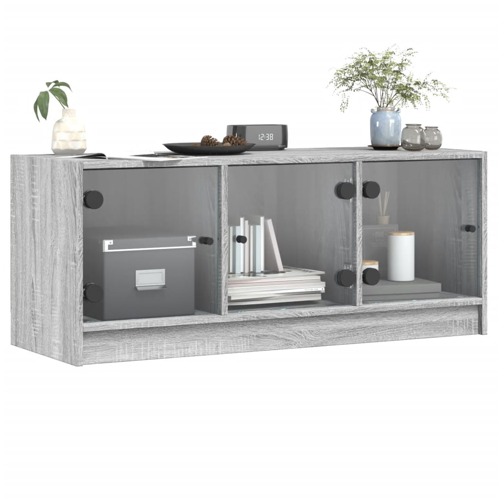 Tv-meubel met glazen deuren 102x37x42 cm grijs sonoma eiken is nu te koop bij PeponiXL, paradijselijk wonen!