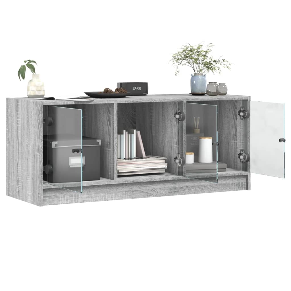 Tv-meubel met glazen deuren 102x37x42 cm grijs sonoma eiken is nu te koop bij PeponiXL, paradijselijk wonen!