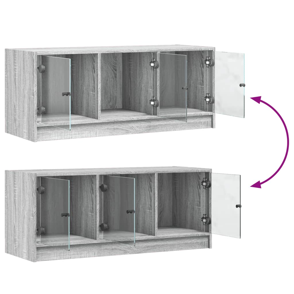 Tv-meubel met glazen deuren 102x37x42 cm grijs sonoma eiken is nu te koop bij PeponiXL, paradijselijk wonen!
