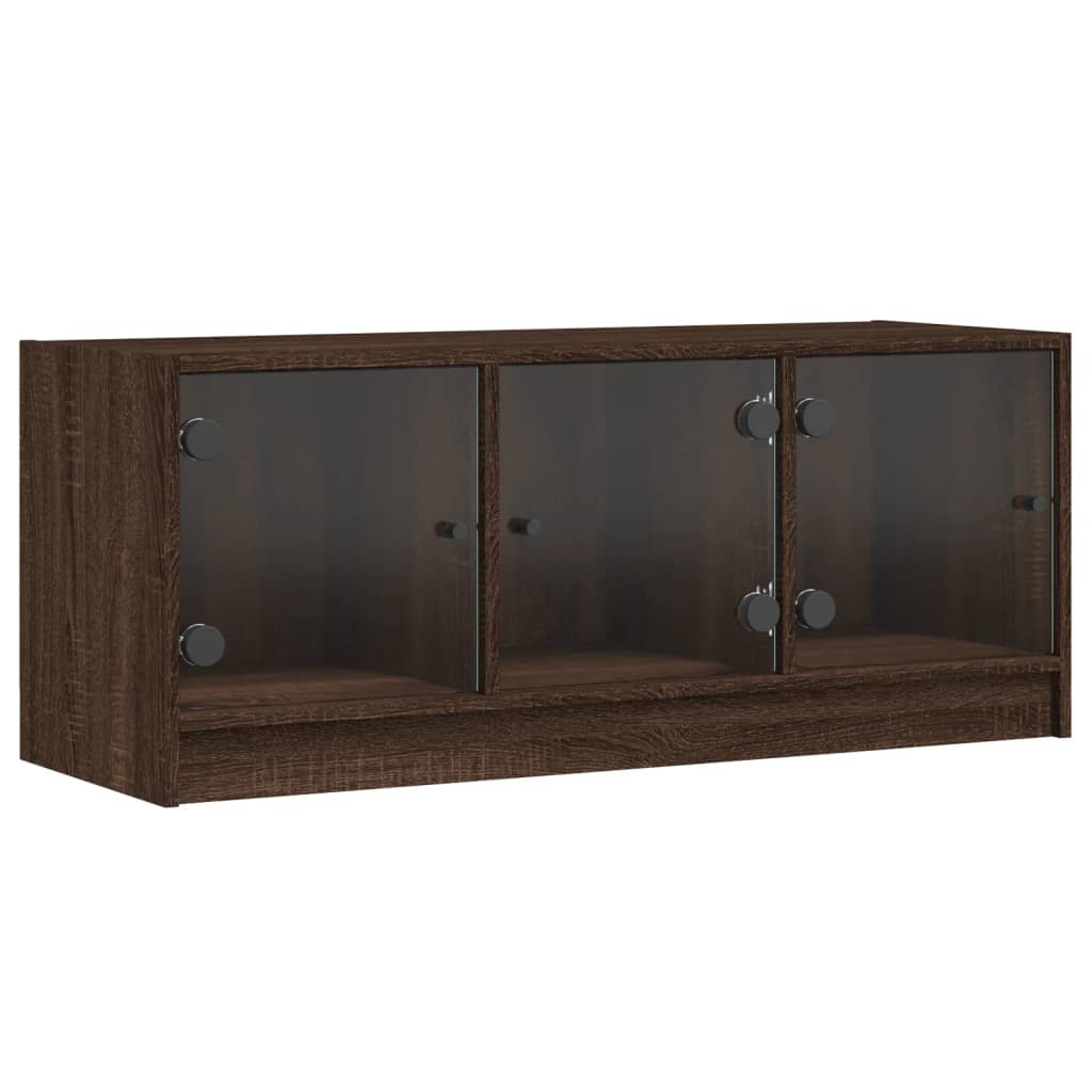 Tv-meubel met glazen deuren 102x37x42 cm bruin eikenkleur is nu te koop bij PeponiXL, paradijselijk wonen!