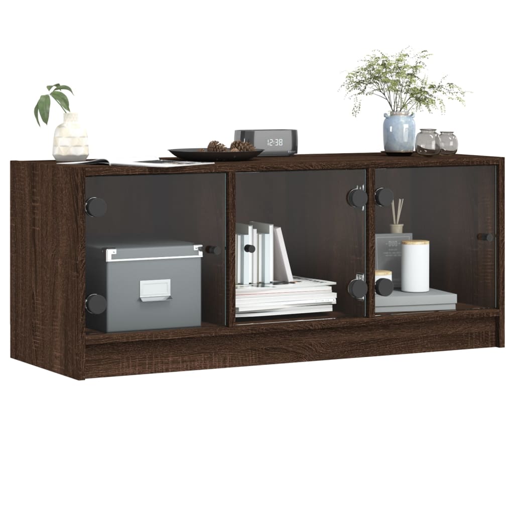 Tv-meubel met glazen deuren 102x37x42 cm bruin eikenkleur is nu te koop bij PeponiXL, paradijselijk wonen!