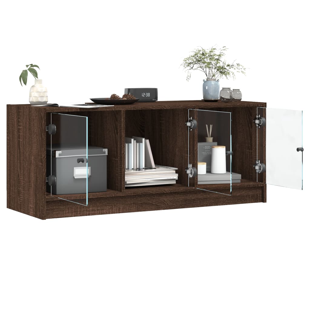 Tv-meubel met glazen deuren 102x37x42 cm bruin eikenkleur is nu te koop bij PeponiXL, paradijselijk wonen!