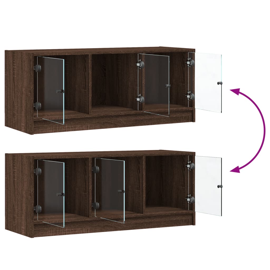 Tv-meubel met glazen deuren 102x37x42 cm bruin eikenkleur is nu te koop bij PeponiXL, paradijselijk wonen!