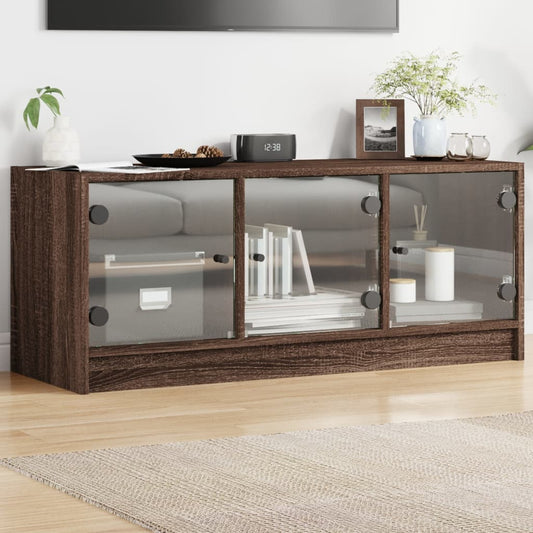 Tv-meubel met glazen deuren 102x37x42 cm bruin eikenkleur is nu te koop bij PeponiXL, paradijselijk wonen!