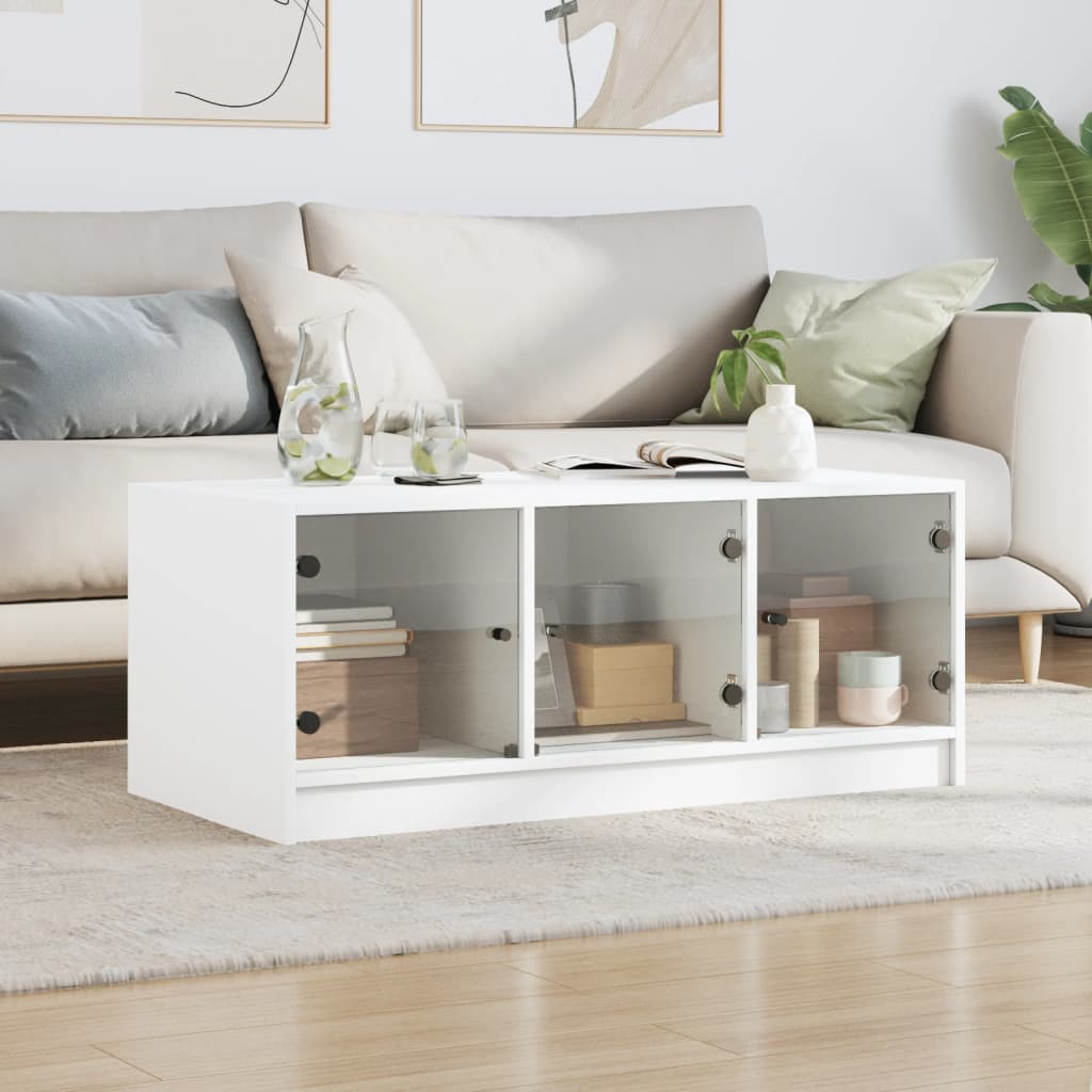 Salontafel met glazen deuren 102x50x42 cm wit is nu te koop bij PeponiXL, paradijselijk wonen!