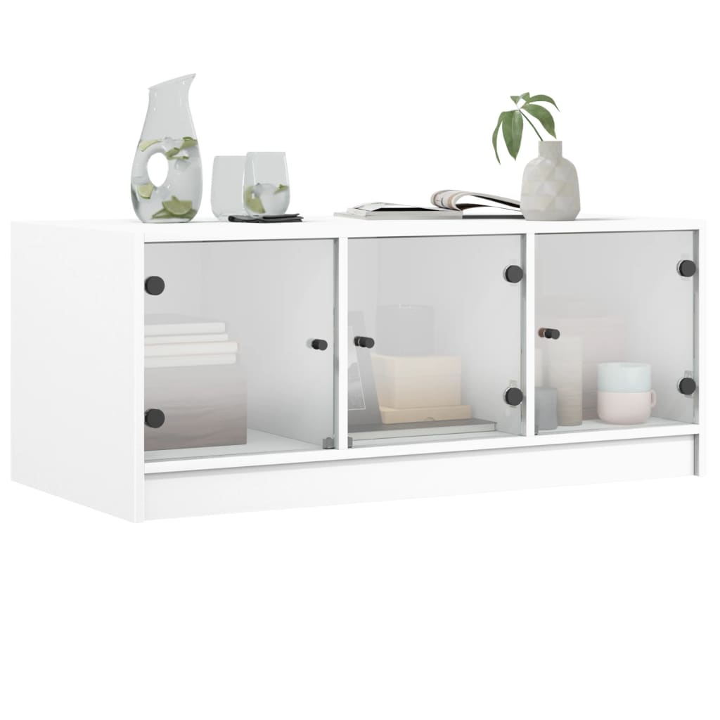 Salontafel met glazen deuren 102x50x42 cm wit is nu te koop bij PeponiXL, paradijselijk wonen!
