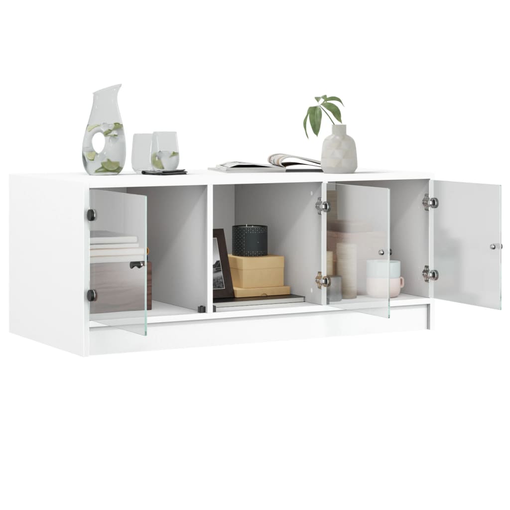 Salontafel met glazen deuren 102x50x42 cm wit is nu te koop bij PeponiXL, paradijselijk wonen!