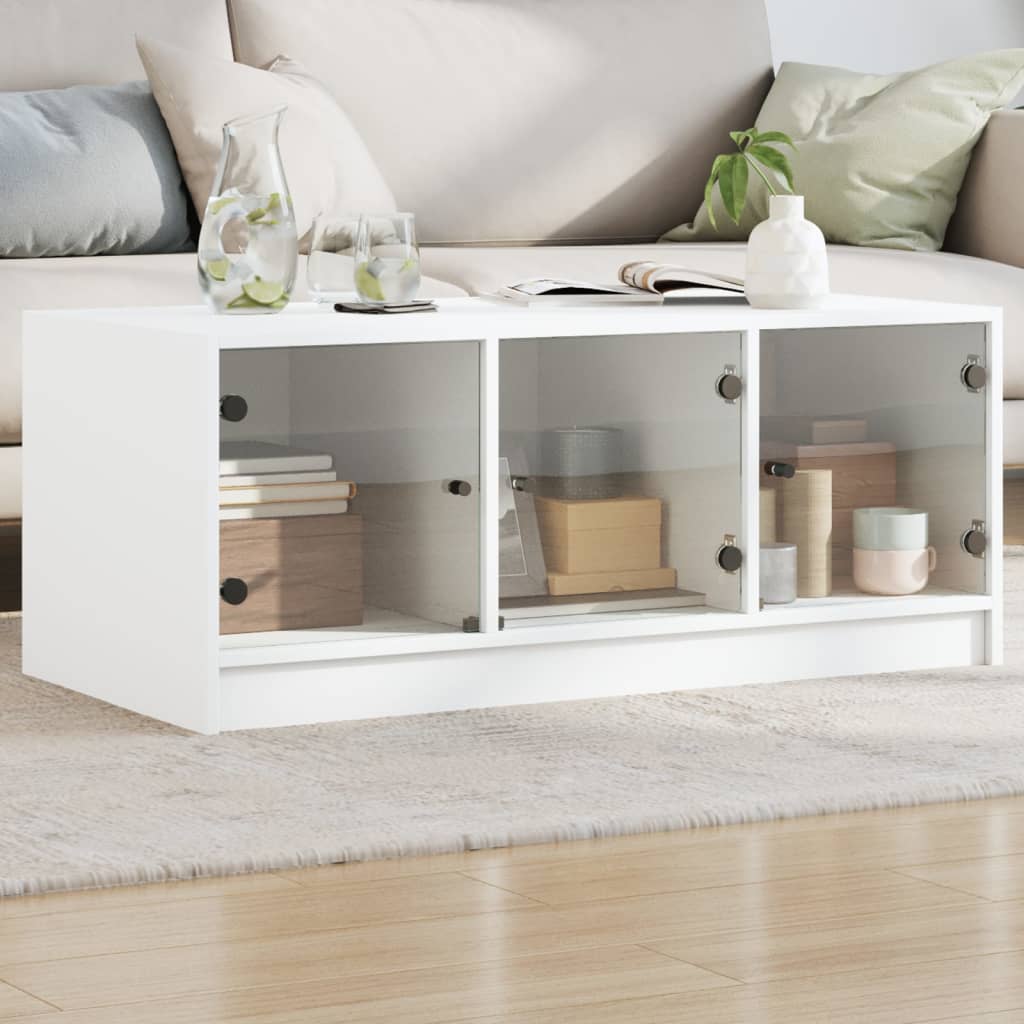 Salontafel met glazen deuren 102x50x42 cm wit is nu te koop bij PeponiXL, paradijselijk wonen!