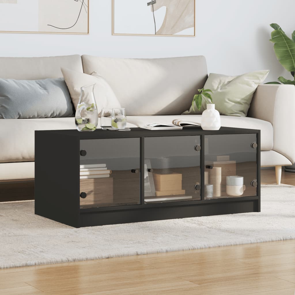Salontafel met glazen deuren 102x50x42 cm zwart is nu te koop bij PeponiXL, paradijselijk wonen!