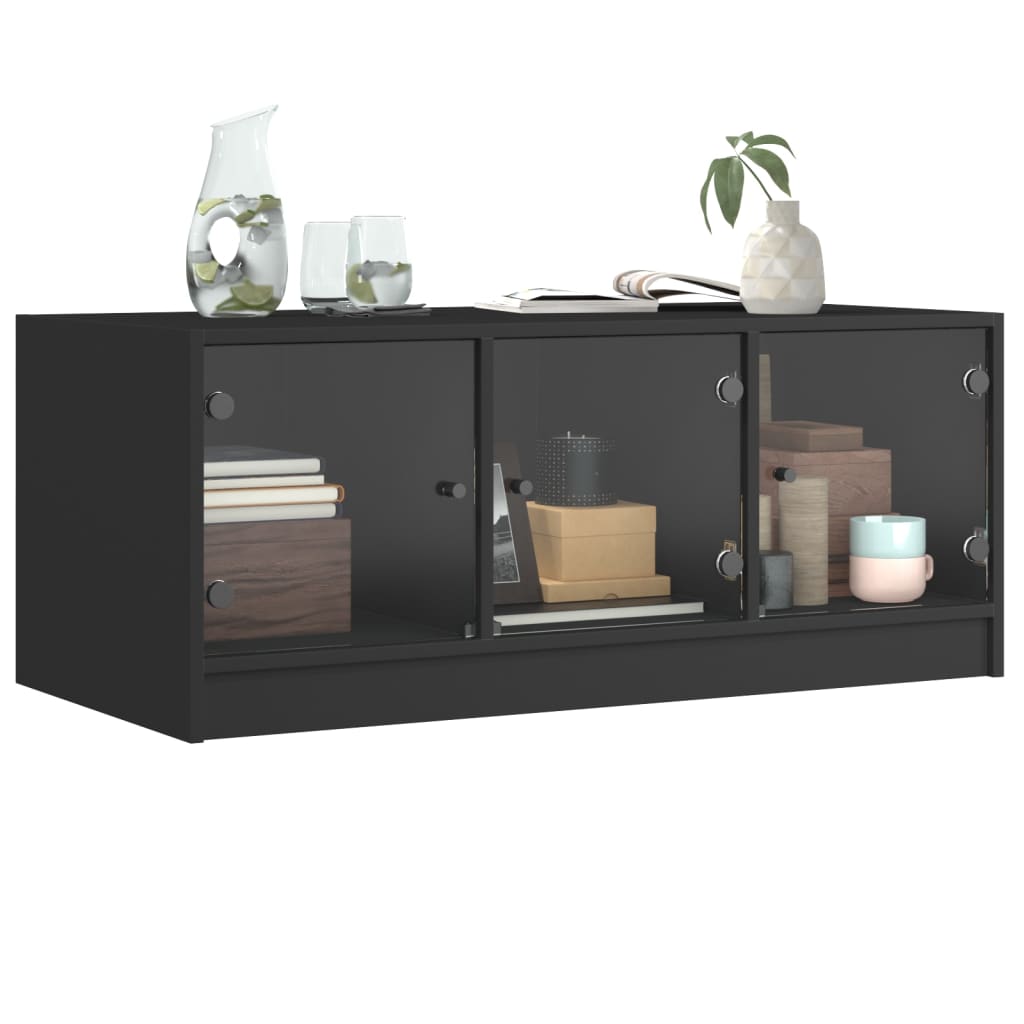 Salontafel met glazen deuren 102x50x42 cm zwart is nu te koop bij PeponiXL, paradijselijk wonen!